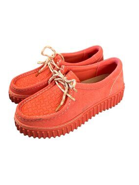 Clarks Torhill Bee Coral Pink Woven Suede Platform Loafers Moccasin Flatform 7.5